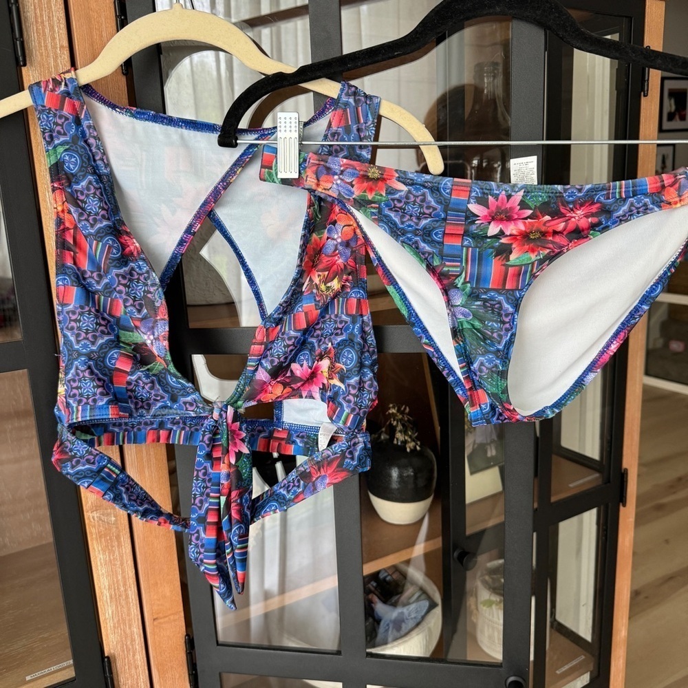 ASOS Aztec mexican kaleidoscope print bikini set colorful cutout tiefront floral